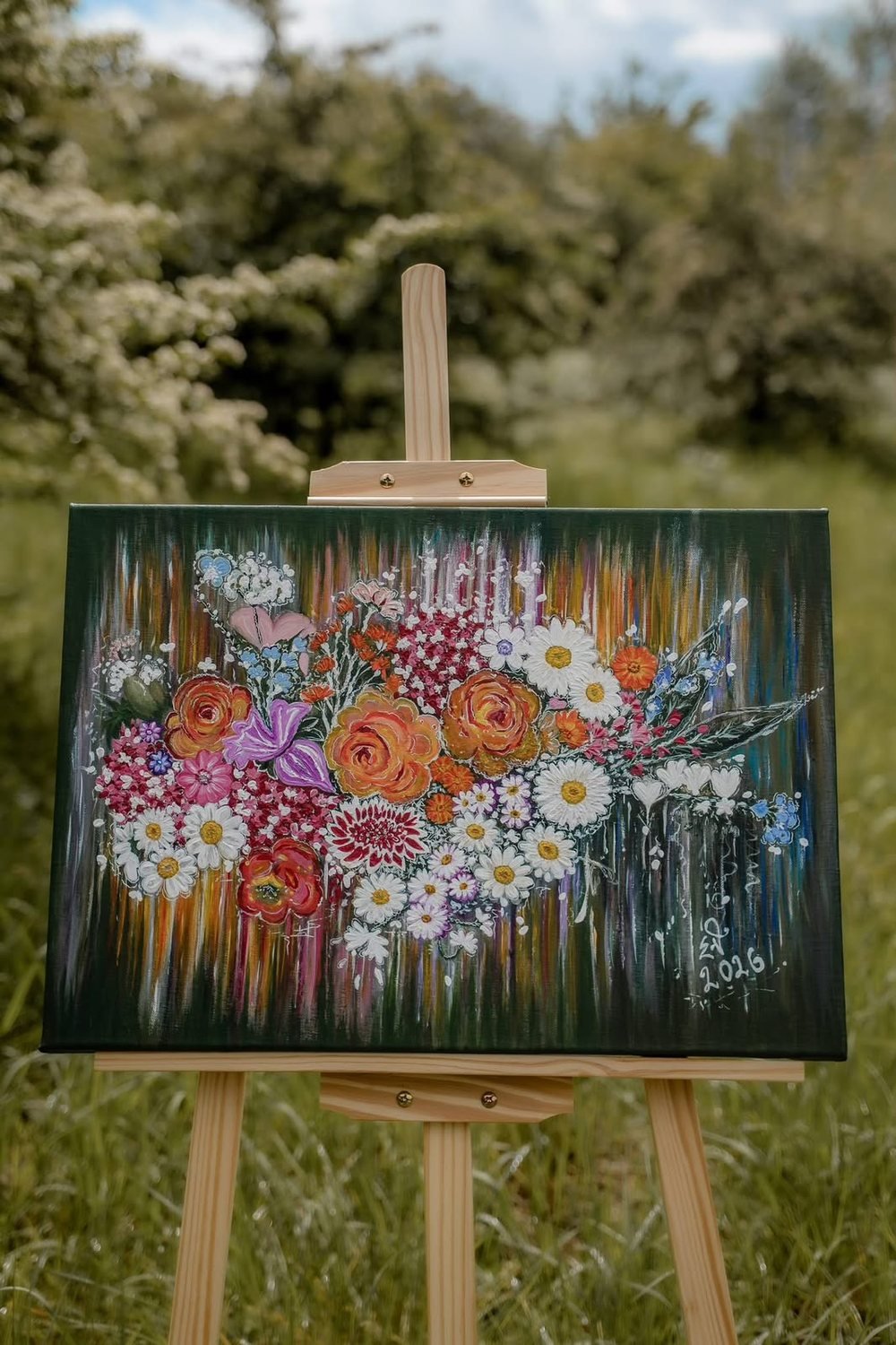 My canvas painting Garden of Dreams, a colourful bouquet of flowers